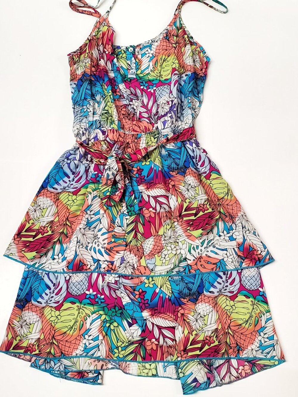 Derek Heart Tropical Floral Mini Sundress NWOT, Colorful Hibiscus Palm Monstera